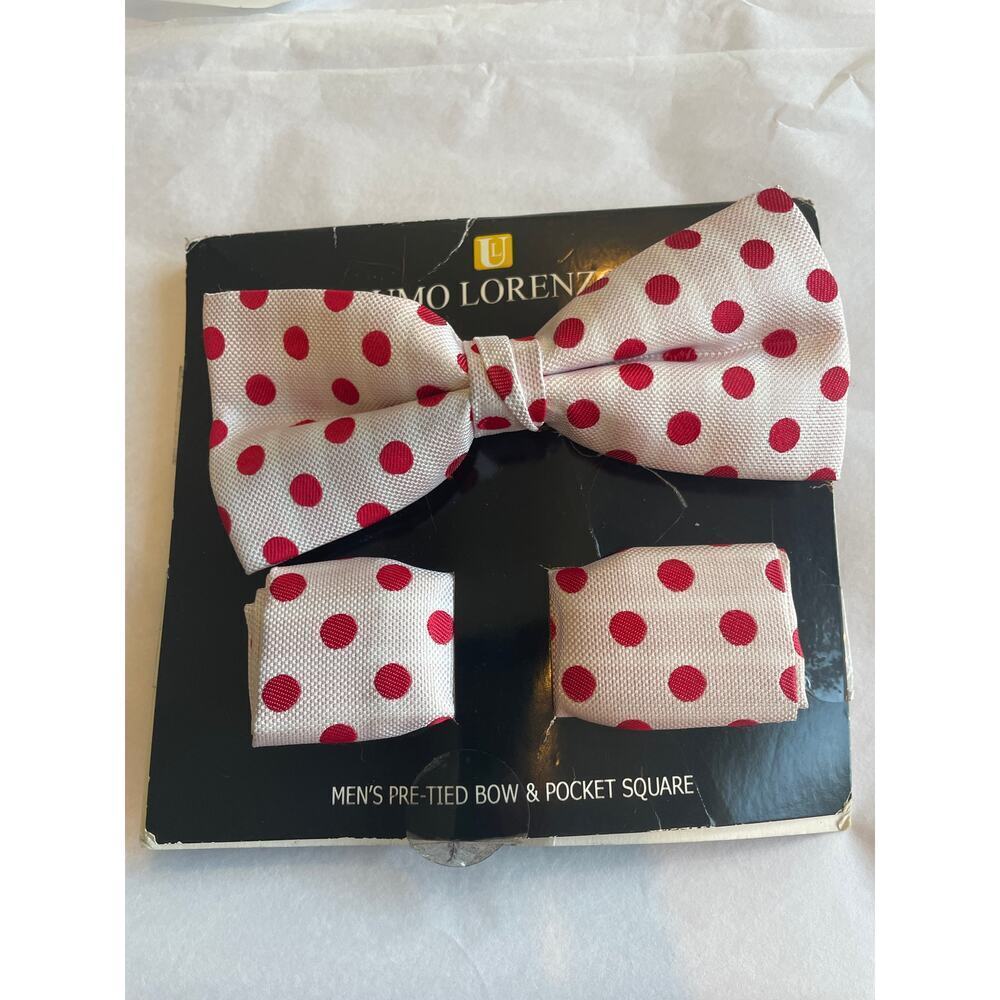 Unique Vintage Mens Bow Tie & Pocket Square Red Polka Dot